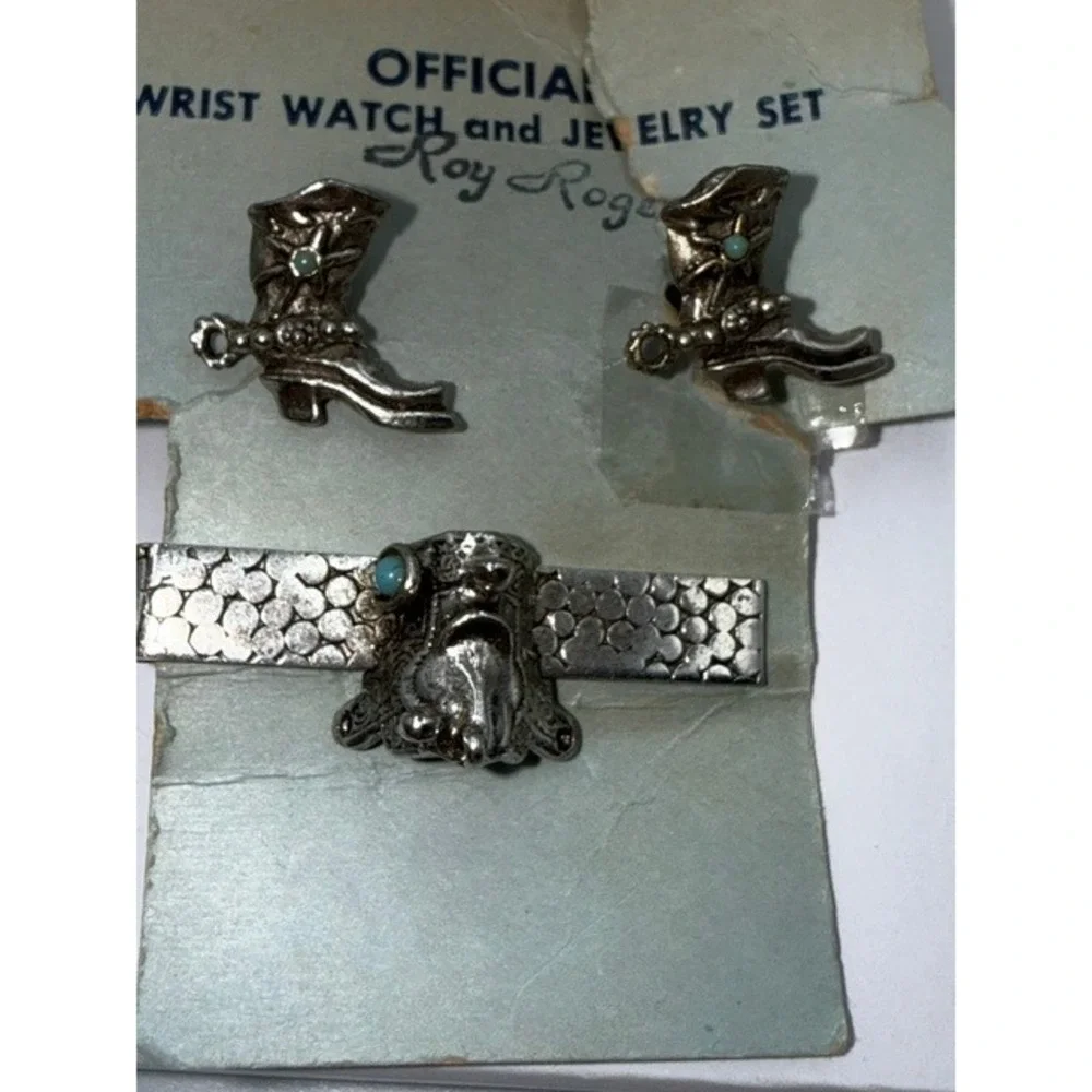 Vintage Roy Rogers Cuff Links and Tie Clasp/Bar Wrist Watch Jewelry Set